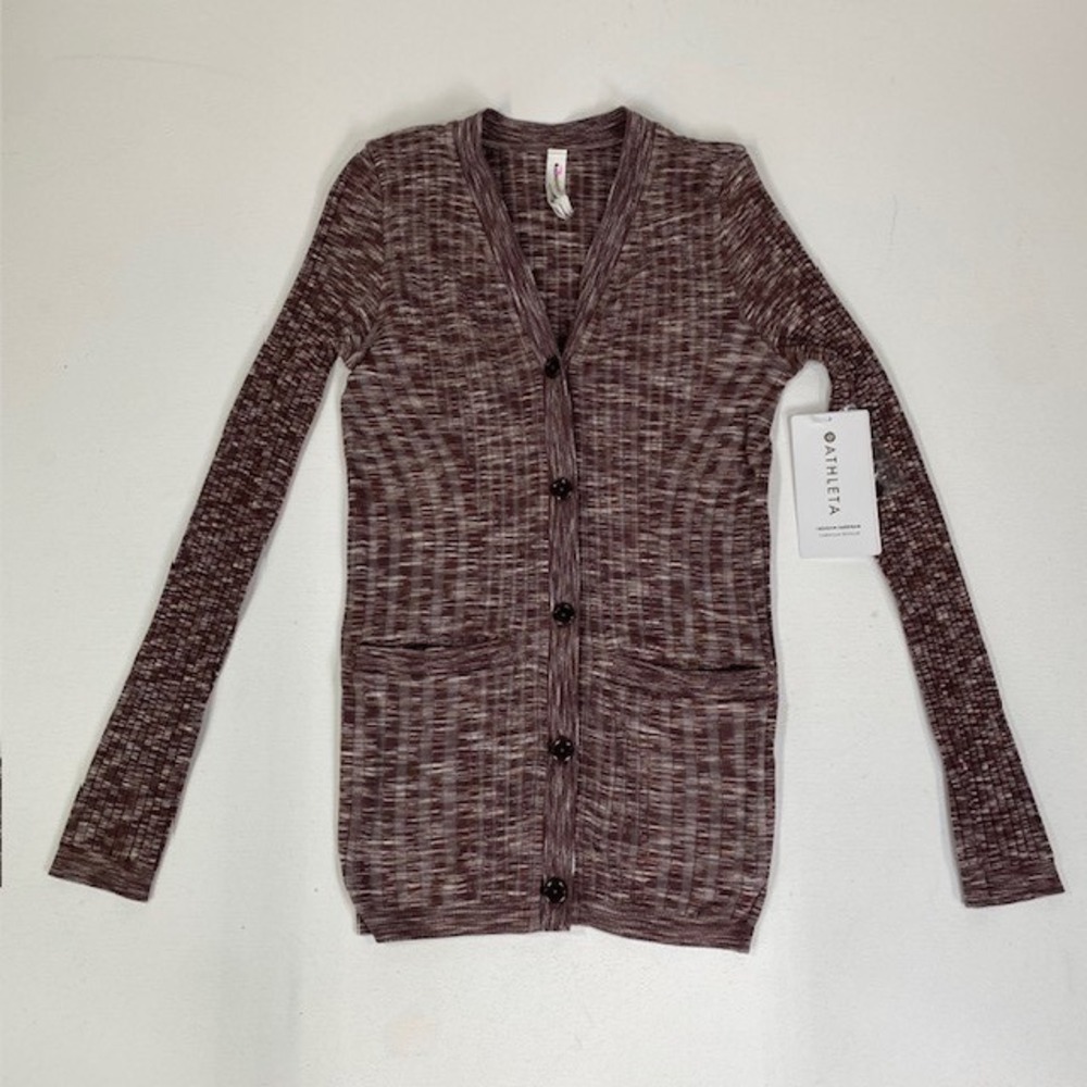 Athleta Revolve Cardigan Sweater Knit Button‎ Front Pockets Brown XS